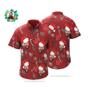 Custom Face Hawaiian Shirt Personalized Photo Christmas Shirts With Candy Canes For Men