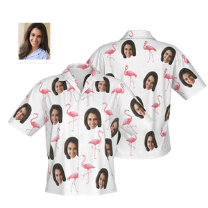 Custom Face Hawaiian Shirt Personalized Women's Photo Flamingo Shirt Gift for Her