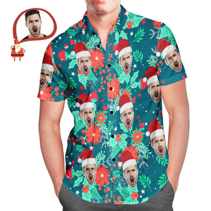 Custom Face Men's All Over Print Christmas Hawaiian Shirt Merry Xmas Is Coming Here