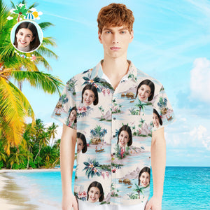 Custom Face Shirt with Text Men's Hawaiian Shirt Sea View