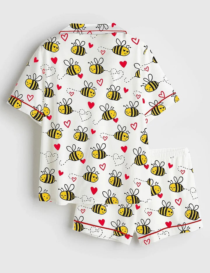 Women's Bee Kind Love Heart Valentine's Day Short Sleeve Satin Pajama Set