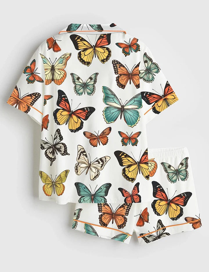 Women's Colorful Spring Butterflies Short Sleeve Satin Pajama Set