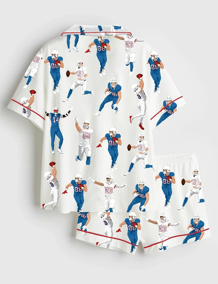 Men's America Football Jersey Short Sleeve Satin Pajama Set