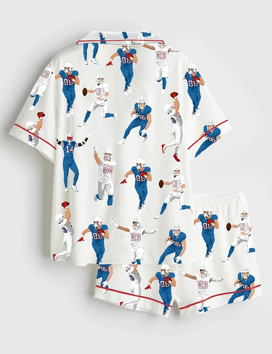Men's America Football Jersey Short Sleeve Satin Pajama Set
