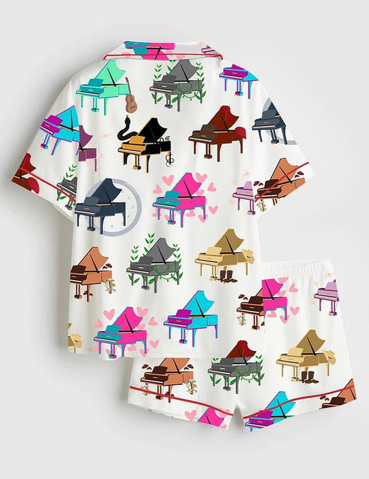 Women's Eras Tour Pianos Short Sleeve Satin Pajama Set