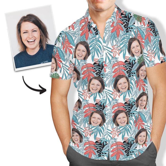 Custom Face Hawaiian Shirt Men's All Over Print Leaves