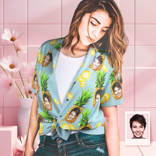 Léine Haváíais Aghaidh an Chustaim na mBan Ar fud Priontáil Léine Muinchille Mór Pineapple Gearr