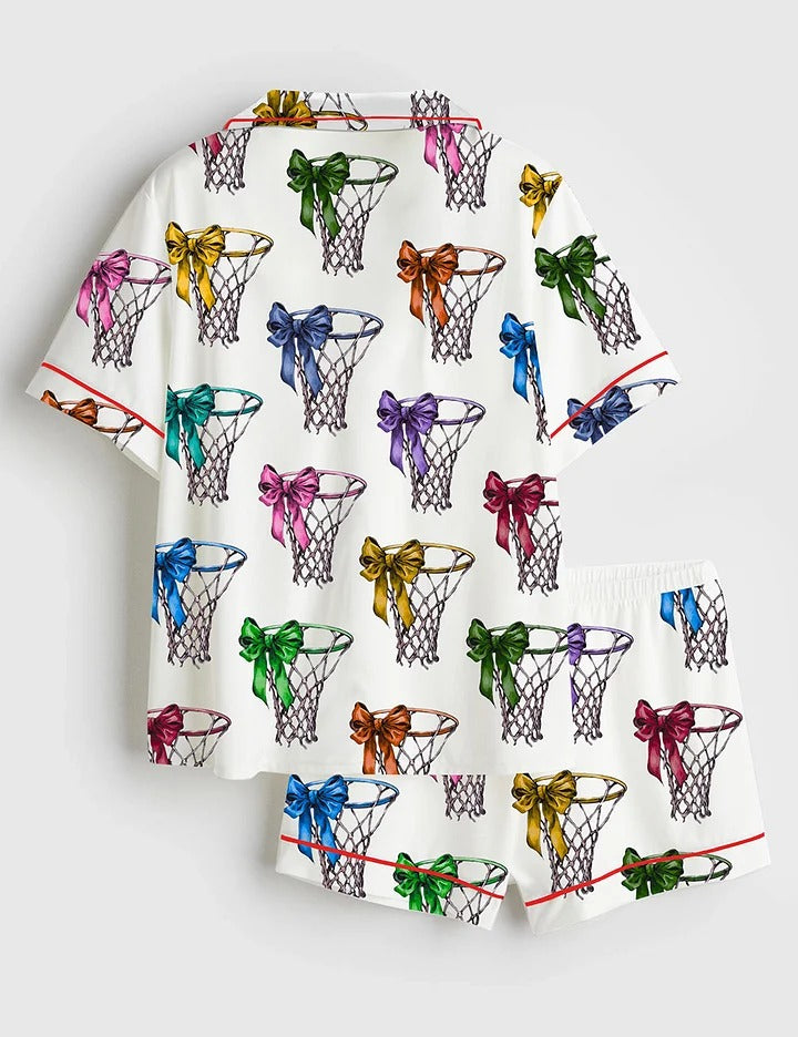 Women’s Coquette Basketball Game Day Short Sleeve Satin Pajama Set