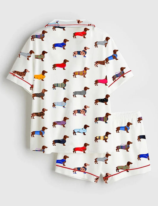 Women's Dachshund Dog Short Sleeve Satin Pajama Set