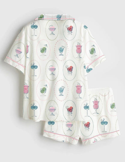 Women's Ice Cream Short Sleeve Satin Pajama Set