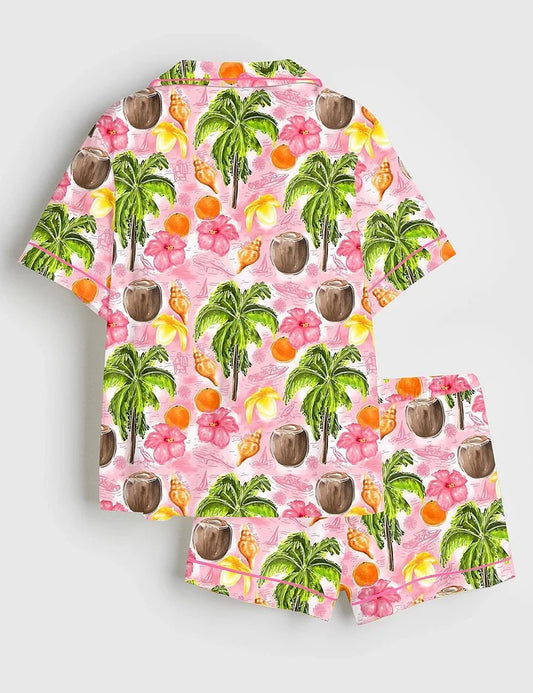 Women’s Florida Travel Pink Short Sleeve Satin Pajama Set
