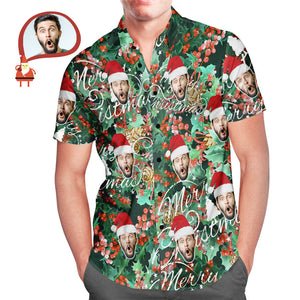 Men's Custom Face Merry Christmas Hawaiian Shirt Personalized Christmas Gift