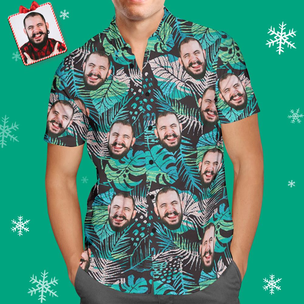 Custom Face Hawaiian Shirt Large Leaves Short Sleeve Shirt Personalized Summer Gift