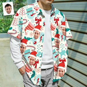 Custom Face Shirt Personalized Photo Men's Hawaiian Shirt Christmas Gift - Santa Hat