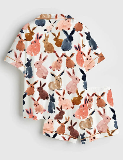 Women's Easter Bunny Short Sleeve Satin Pajama Set