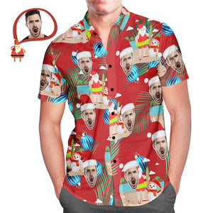 Custom Face Merry Christmas Santa Claus Men's All Over Print Hawaiian Shirt Christmas Gift
