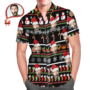 Custom Face Cute Snowman Red Hat Christmas Men's All Over Print Hawaiian Shirt Christmas Gift