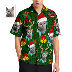 Custom Face Men's Hawaiian Shirt Santa Hat Antlers Christmas Shirt