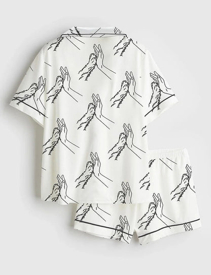 Women's Dog Hands Short Sleeve Satin Pajama Set