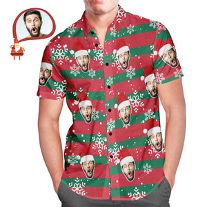 Custom Face Santa Red and Green Christmas Hawaiian Aloha Shirts Gift for Him