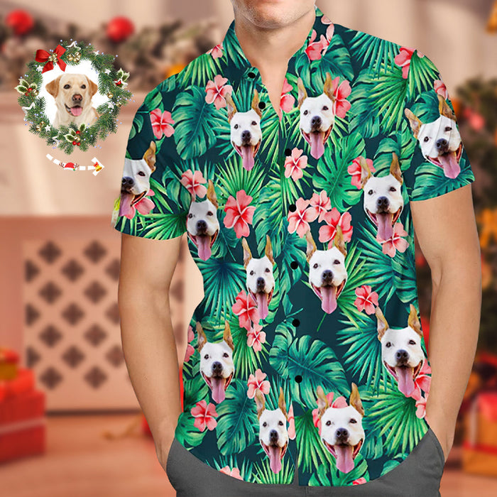 Black Friday Custom Tropical Shirts Custom Dog Face Hawaiian Shirt Leaves & Flowers Shirt for Christmas Gifts