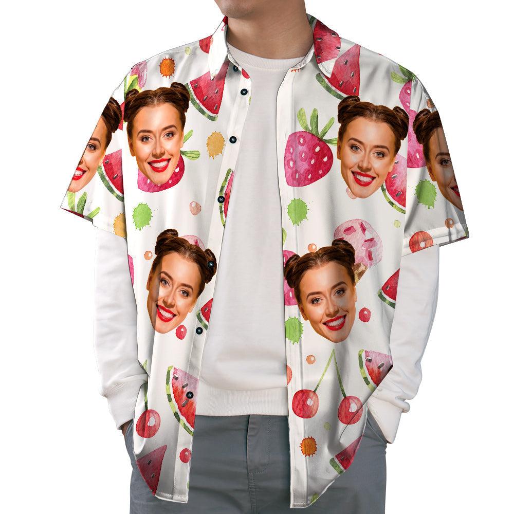 Aghaidh Priontáil Léine haváíais Watermelon &amp; sútha talún &amp; silíní Corr Trá Léine