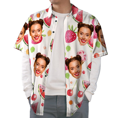 Aghaidh Priontáil Léine haváíais Watermelon &amp; sútha talún &amp; silíní Corr Trá Léine