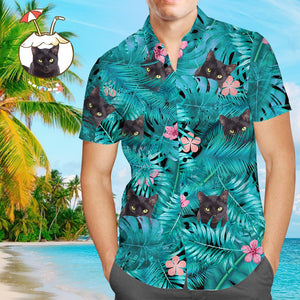 Custom Face Shirt Men's Hawaiian Shirt Black Cat