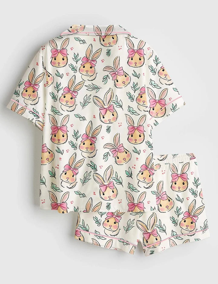 Women's Coquette Easter Bunny Short Sleeve Satin Pajama Set