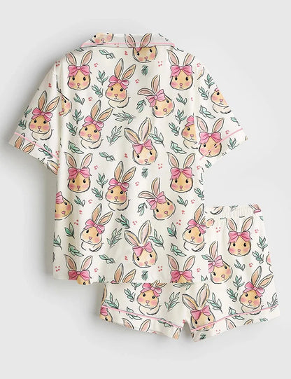 Women's Coquette Easter Bunny Short Sleeve Satin Pajama Set