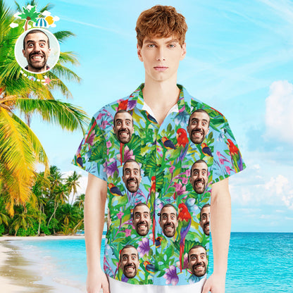 Léine Aghaidh an Chustaim le Parrot Dathúil Léine Haváís bhFear Téacs