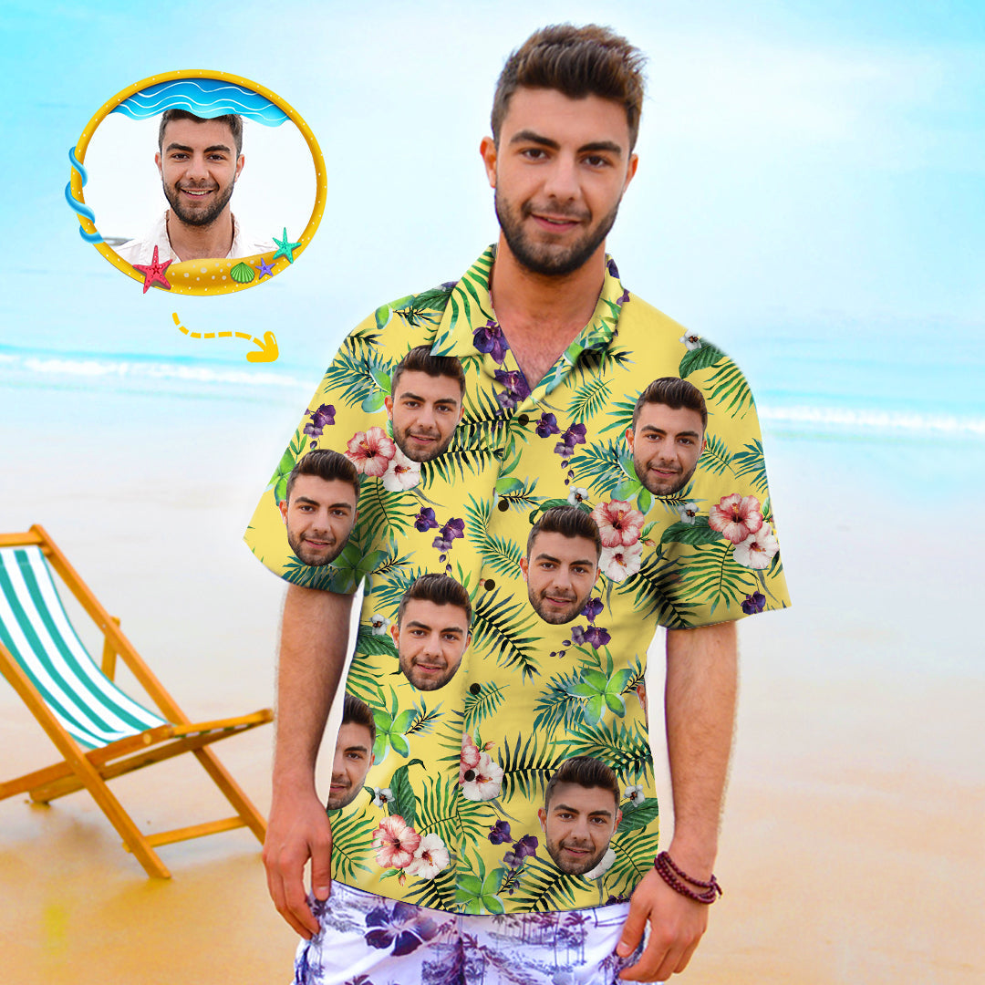 Custom Photo Hawaiian Shirt Couple Outfit Parent-child Wears Personalised Face Hawaiian Shirt Gift Fashion Apparel