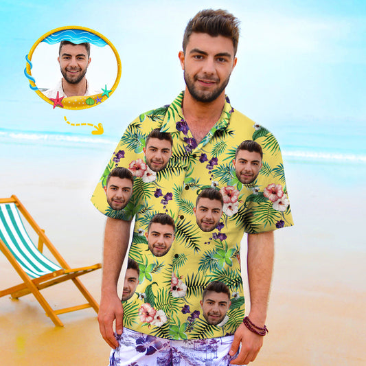Custom Photo Hawaiian Shirt Couple Outfit Parent-child Wears Personalised Face Hawaiian Shirt Gift Fashion Apparel