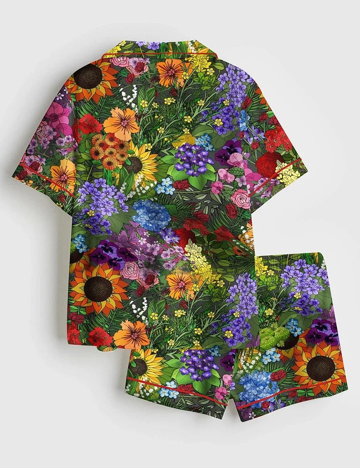 Women’s Botanic Garden Beautiful Garden Abundant Natural Scenery Short Sleeve Satin Pajama Set