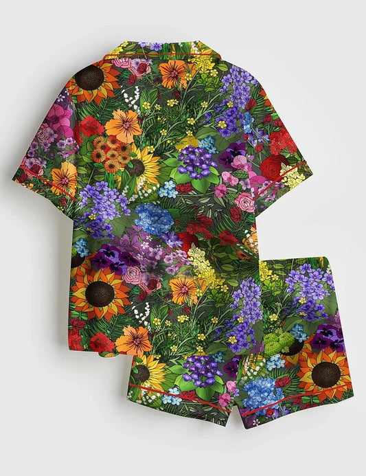 Women’s Botanic Garden Beautiful Garden Abundant Natural Scenery Short Sleeve Satin Pajama Set