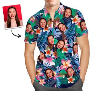 Custom Face Shirt Men's Hawaiian Shirt Personalized Photo Colorful Flowers Tshirts