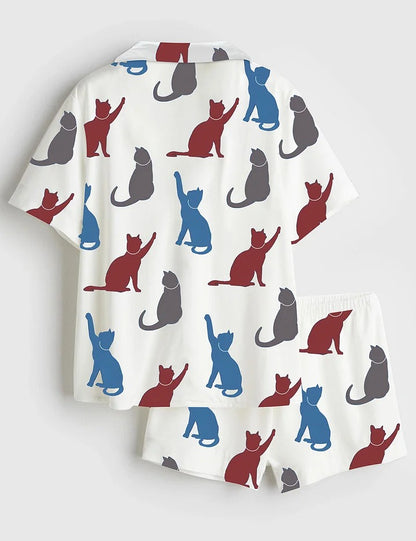 Women's Comma La Cat Print Pajama Set