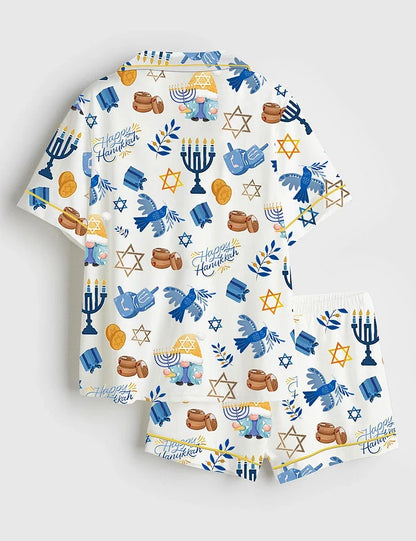 Women's Hanukkah Short Sleeve Satin Pajama Set