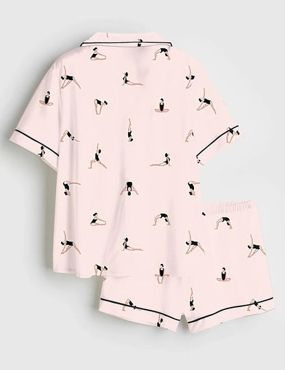 Women’s Yoga Sports Pink Short Sleeve Satin Pajama Set