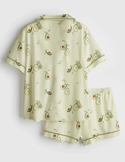 Women’s Cute Avocado Fruit Short Sleeve Satin Pajama Set