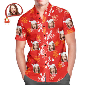 Custom Face Christmas Snowflake Men's Hawaiian Shirt Print Your Own Personalized Shirt for Him