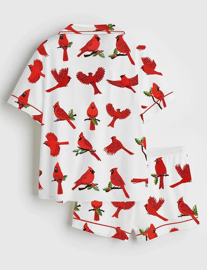 Women's Northern Cardinal Bird Short Sleeve Satin Pajama Set