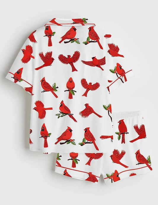 Women's Northern Cardinal Bird Short Sleeve Satin Pajama Set