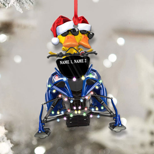 Personalized Gifts For Snowmobile Rider Ornament, Christmas Duck Riding Snowmobile