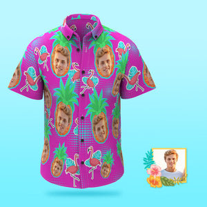 Custom Photo Hawaiian Shirt Beach Vacation Men's Popular All Over Print Hawaiian Beach Shirt Holiday Gift Flamingo