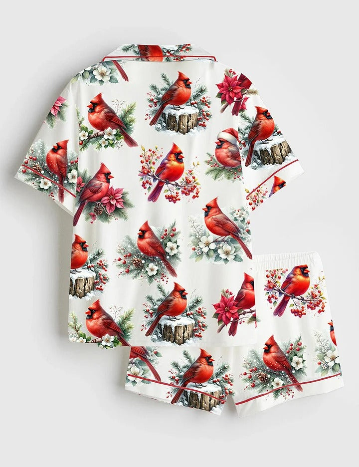 Women's Cardinal Bird Short Sleeve Satin Pajama Set