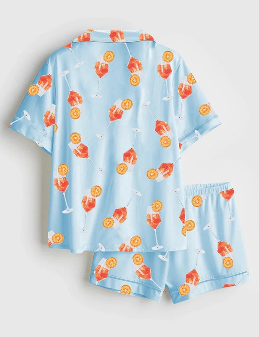 Women’s Aperol Spritz Cocktail Short Sleeve Satin Pajama Set