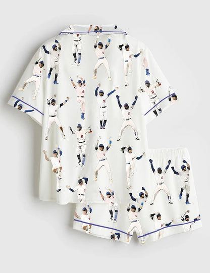 Women's Baseball League Short Sleeve Satin Pajama Set