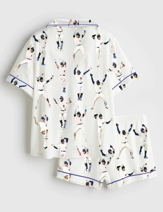 Women's Baseball League Short Sleeve Satin Pajama Set