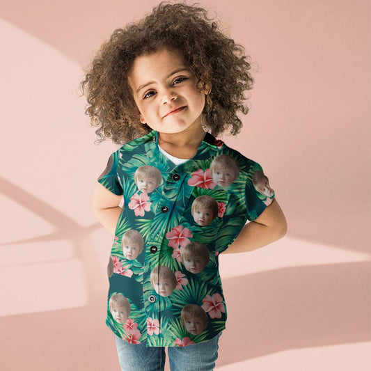 Léine Haváíais Aghaidh an Chustaim Léine Muinchille Gearr Bláthanna Dearga Priontála Kid